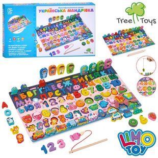 Деревянная игрушка TREE TOYS MD 0851 Многофункциональная доска, украинский алфавит, цифры, животные, транспорт, фрукты, рыбалка, в коробке 114827 фото