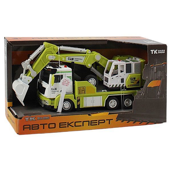 Машинка металопластикова Спецтехніка TK Union Group Авто Експерт TK-42800 (36) Автомобіль Екскаватор, висувна стріла крану, інерція, в коробці 113611 фото