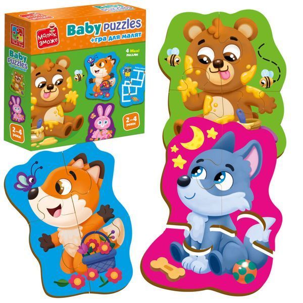 Пазли картонні з грою Vladi Toys VT1722-26 Лісові звірі, українська мова, в коробці 114589 фото