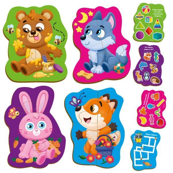 Пазли картонні з грою Vladi Toys VT1722-26 Лісові звірі, українська мова, в коробці 114589 фото