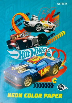 Бумага цветная, А4, 10 листов, 5 цветов, неоновая HOTWHEELS 111191 фото