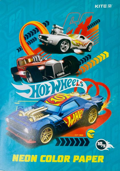 Папір кольоровий, А4, 10 аркушів, 5 кольорів, неоновий HOTWHEELS 111191 фото