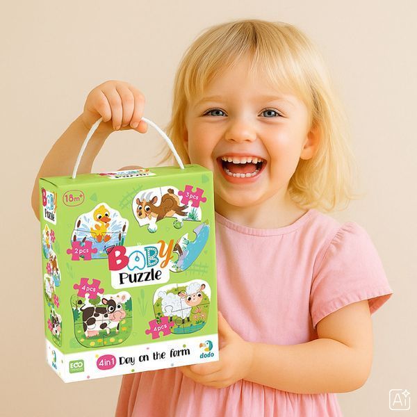 Пазл 4в1 Dodo Baby puzzle День на фермі, в коробці 114591 фото