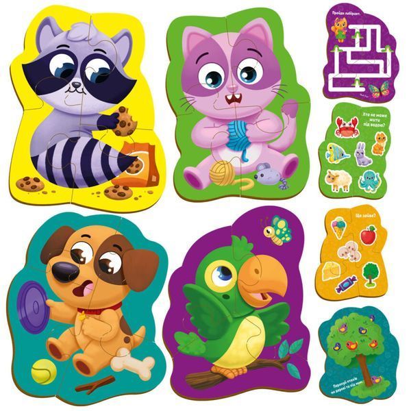 Пазли картонні з грою Vladi Toys VT1722-25 Хатні улюбленці, українська мова, в коробці 114592 фото