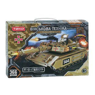 Конструктор Teko "Танк PT-91 TWARDY", 366 деталей, подвижные элементы, в коробке 111452 фото