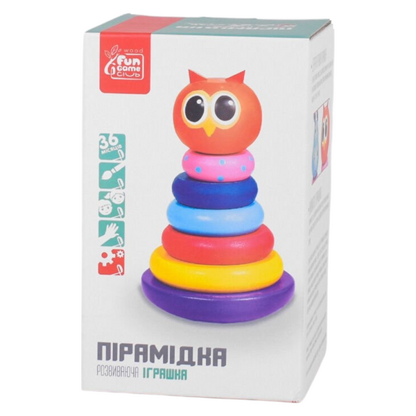 Деревянная пирамидка 4FUN Game Club Wood 91552 Сова, неваляшка, 5 колец, в коробке 114347 фото