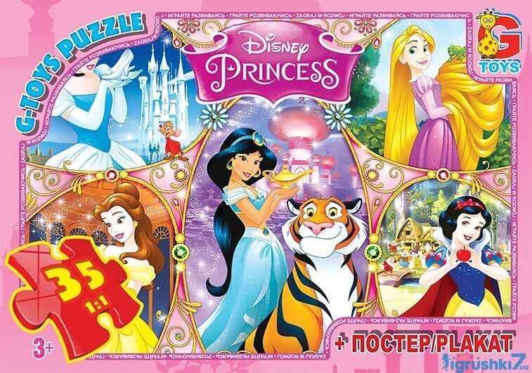 Набір з 3 пазлів G Toys Принцеси Дісней, 35 елементів, з постером, в коробці 113220 фото