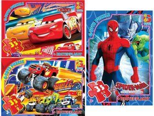 Набор из 3 Пазлов G Toys Тачки, Blaze, Человек-паук, 35 элементов, с постером, в коробке 113224 фото
