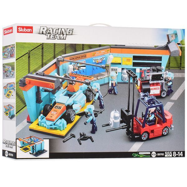 Конструктор SLUBAN M38-B0765 "Racing Team": Станция технического обслуживания гоночных автомобилей, 555 деталей, в коробке 114262 фото