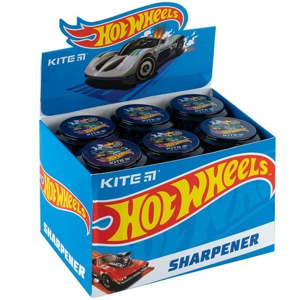 Точилка KITE Hot Wheels, одинарная, пластиковая, круглая, с контейнером 114117 фото