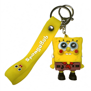 Брелок SpongeBob SquarePants C 69945 Губка Боб, резиновая фигурка героя, силиконовый ремешок, кольцо, карабин, в пакете 113744 фото