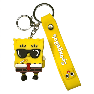 Брелок SpongeBob SquarePants C 69945 (1) Губка Боб, резиновая фигурка героя, силиконовый ремешок, кольцо, карабин, в пакете 113745 фото