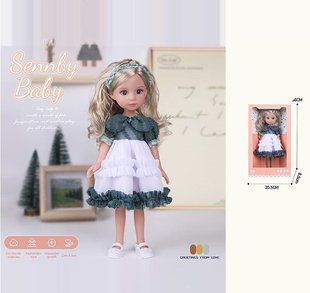Лялька Sennby Baby MN 3310 высота: 34 см, имитация стеклянных очей, вздутие, в коробочке 114082 фото