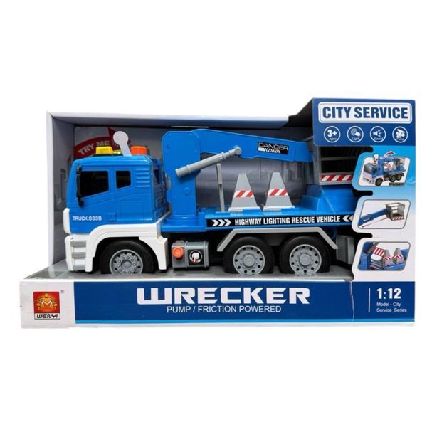 Машинка WENYI WY 833 B Спецтехніка Автовежа, на батарейках, інерція, помповий насос, висувна стріла, світло маячків, звук, в коробці 113509 фото